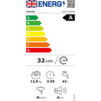 Hisense WF5I1245BWR 12kg Washing Machine, 1400rpm Spin, A Rated Energy, Wi-Fi, Steam, Freestanding, White