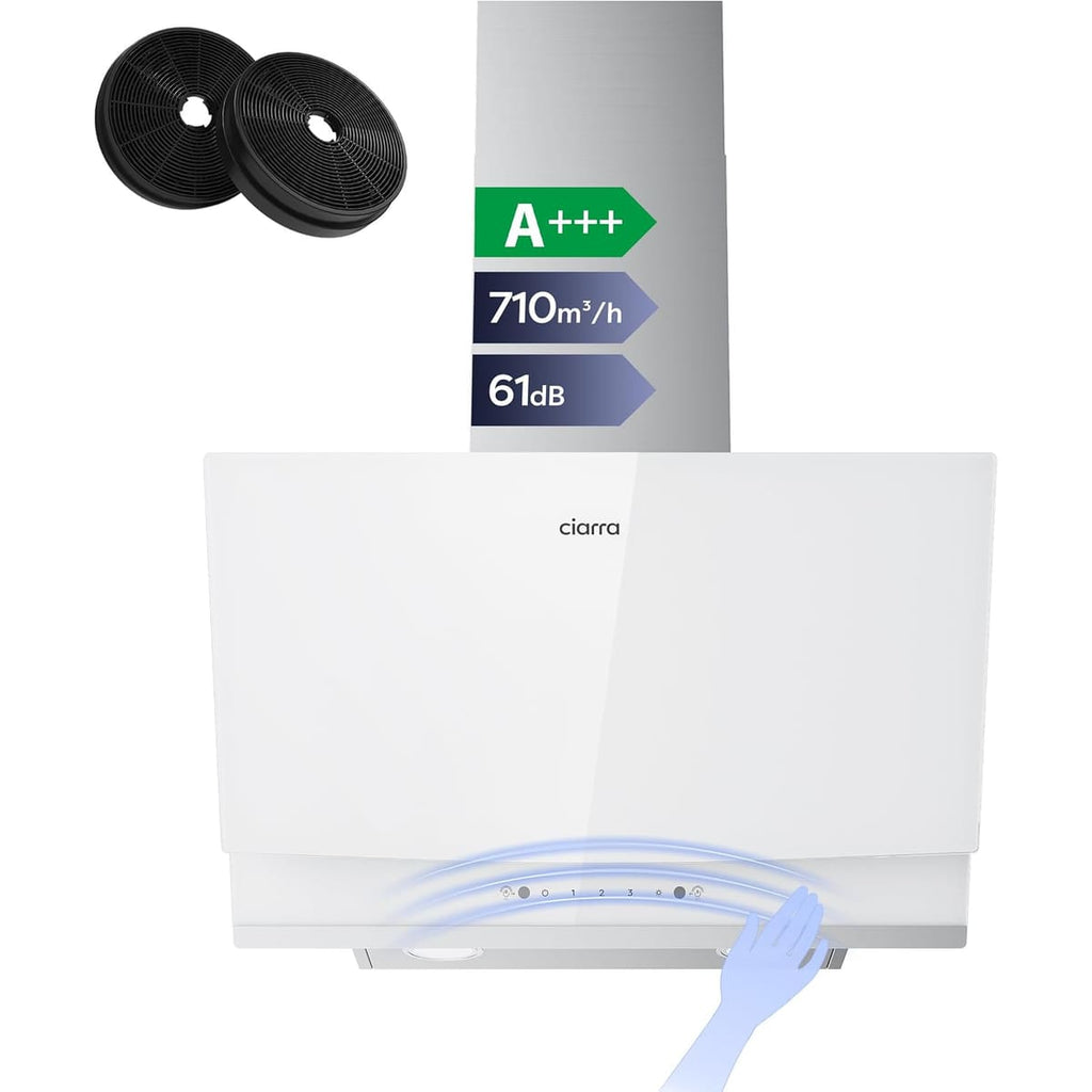 CIARRA 60cm White Angled Cooker Hood, Gesture Control, A+++, CBCW6736A