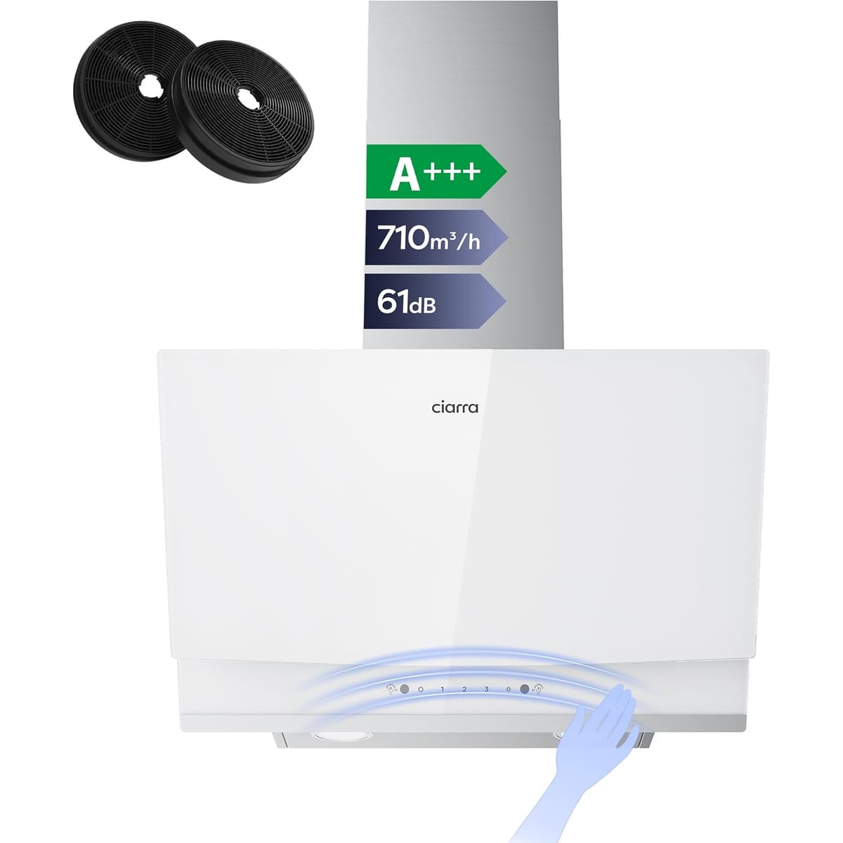 CIARRA 60cm White Angled Cooker Hood, Gesture Control, A+++, CBCW6736A