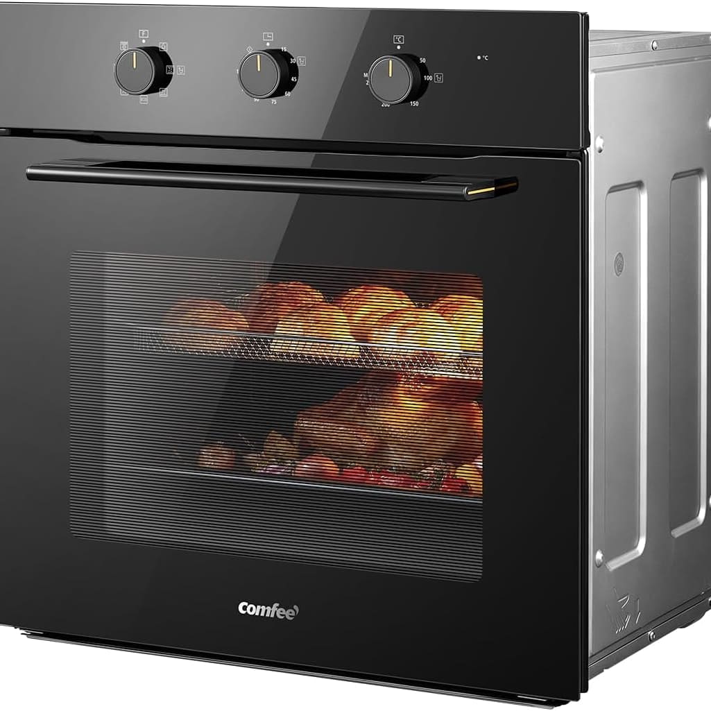 COMFEE' 60L, 60cm Wide, Single Electric Built-in Fan Oven, 8 Function with Air Fry, Multiphase Cooking and Easy Cleaning Removable Door, Color Black - CBO60M80M1-BK
