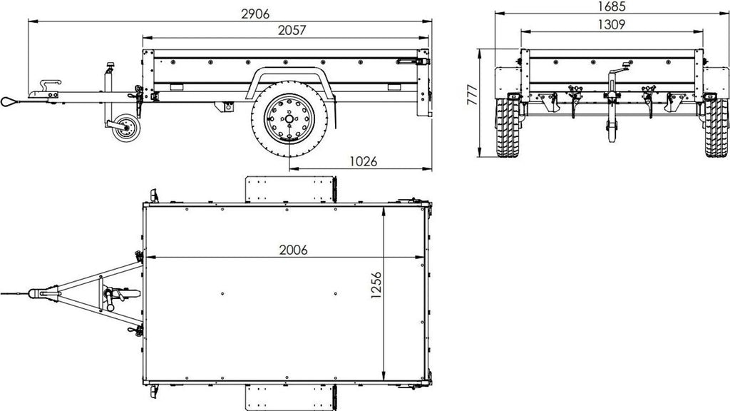 Garden Trailer 201 KIPP 200x125 tarpaulin trailer with mesh side extension, blue tarpaulin, high frame and jockey wheel