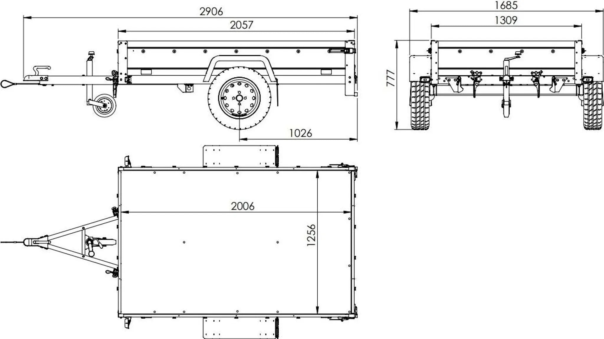 Garden Trailer 201 KIPP 200x125 tarpaulin trailer with mesh side extension, blue tarpaulin, high frame and jockey wheel