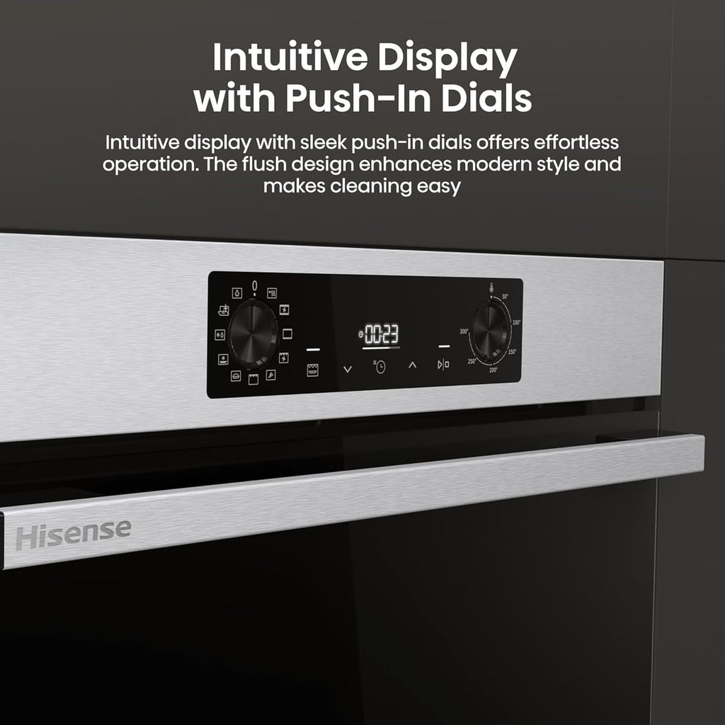 Hisense BI622AXPGUK - Built-in 77L Electric Single Oven - Stainless Steel with Even Bake, 300°C Pizza Mode, Frozen Food Mode, Steam Clean - A Rated, Extra Large