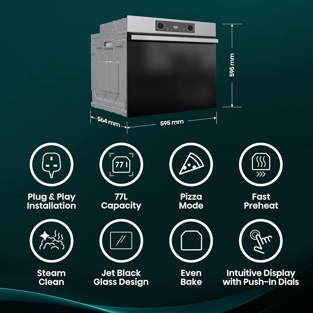 Hisense BI622AXPGUK - Built-in 77L Electric Single Oven - Stainless Steel with Even Bake, 300°C Pizza Mode, Frozen Food Mode, Steam Clean - A Rated, Extra Large