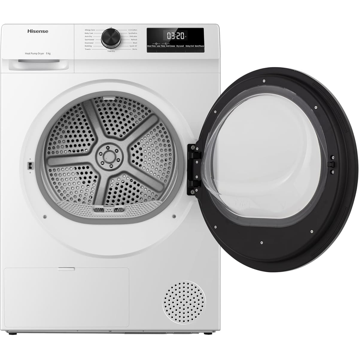 Hisense DH1Q802BW2 60cm Freestanding 8 KG Heatpump Front Load Tumble Dryer, 16 Programmes, Auto Dry, Steam Refresh, Allergy Care - White