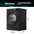 Hisense DH1I900UBDC 60cm Freestanding 9 kg Heat Pump Tumble Dryer, 15 Programmes, Twin Flow, Humidity Sensor, DelayEnd - Black