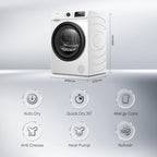 Hisense DH1Q802BW2 60cm Freestanding 8 KG Heatpump Front Load Tumble Dryer, 16 Programmes, Auto Dry, Steam Refresh, Allergy Care - White