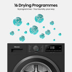 Hisense DH1I900UBDC 60cm Freestanding 9 kg Heat Pump Tumble Dryer, 15 Programmes, Twin Flow, Humidity Sensor, DelayEnd - Black