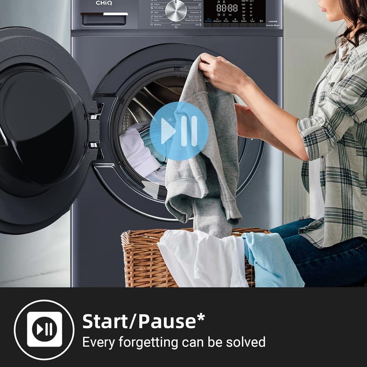 CHiQ 9kg Washing Machine with Class A-30% & 12-Year Motor Warranty, Grey