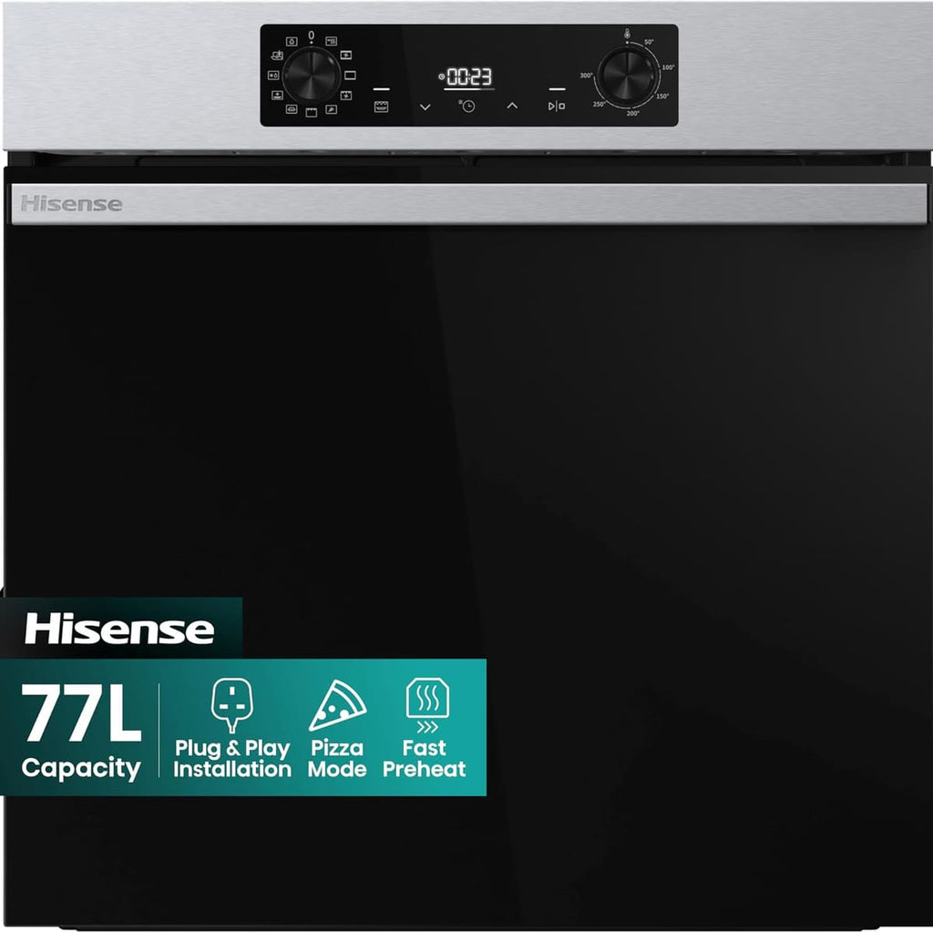 Hisense BI622AXPGUK - Built-in 77L Electric Single Oven - Stainless Steel with Even Bake, 300°C Pizza Mode, Frozen Food Mode, Steam Clean - A Rated, Extra Large