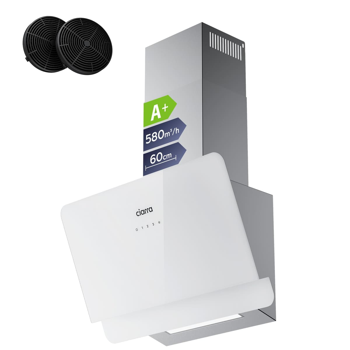 CIARRA 60cm White Angled Cooker Hood, Gesture Control, A+++, CBCW6736A