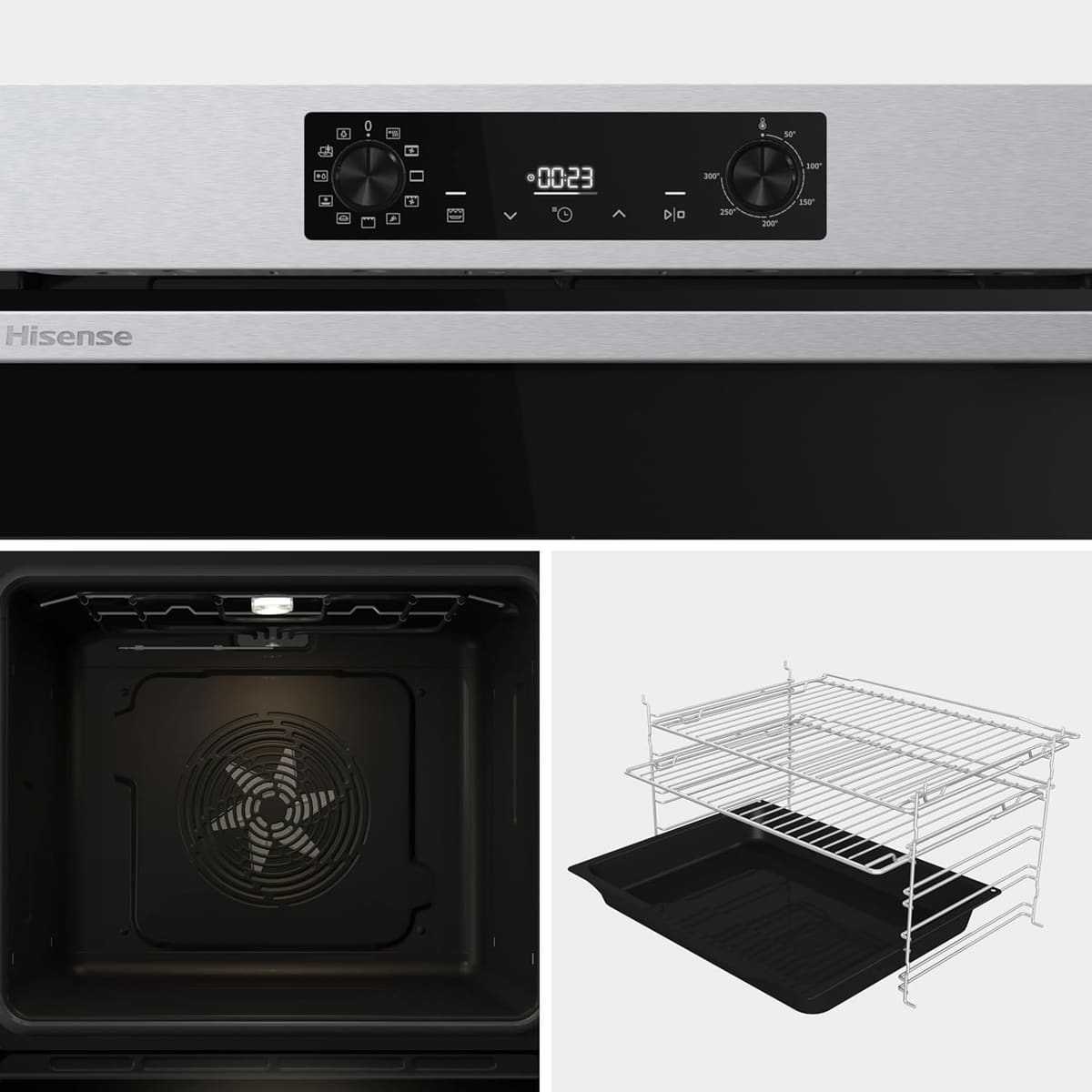 Hisense BI622AXPGUK - Built-in 77L Electric Single Oven - Stainless Steel with Even Bake, 300°C Pizza Mode, Frozen Food Mode, Steam Clean - A Rated, Extra Large