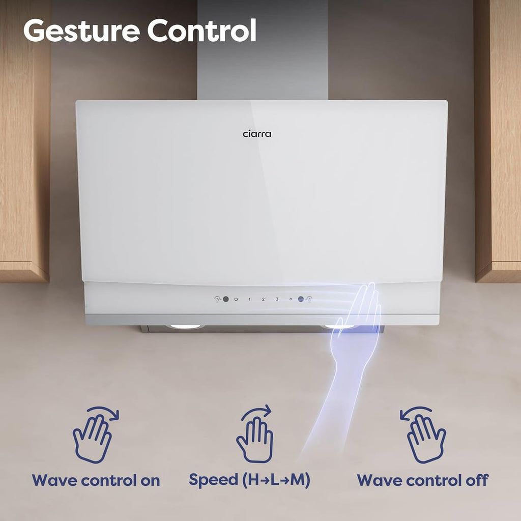 CIARRA 60cm White Angled Cooker Hood, Gesture Control, A+++, CBCW6736A