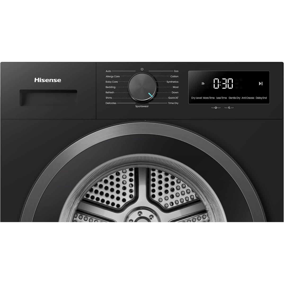 Hisense DH1I900UBDC 60cm Freestanding 9 kg Heat Pump Tumble Dryer, 15 Programmes, Twin Flow, Humidity Sensor, DelayEnd - Black