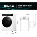 Hisense WF5I1245BWR 12kg Washing Machine, 1400rpm Spin, A Rated Energy, Wi-Fi, Steam, Freestanding, White