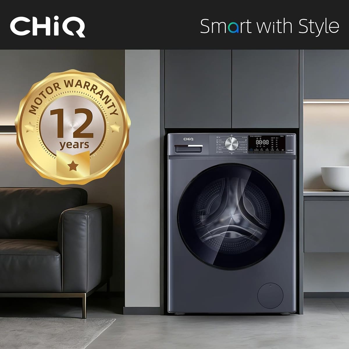 CHiQ 9kg Washing Machine with Class A-30% & 12-Year Motor Warranty, Grey