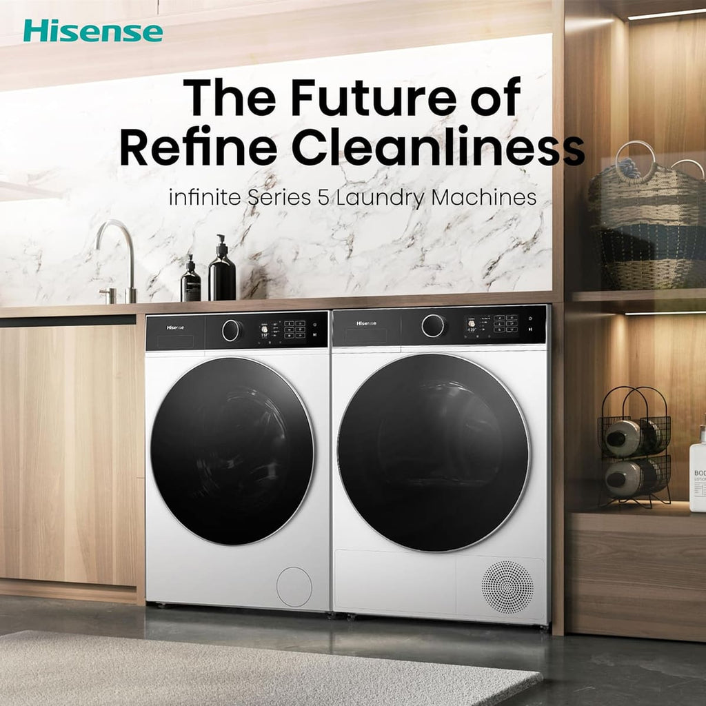 Hisense WF5I1245BWR 12kg Washing Machine, 1400rpm Spin, A Rated Energy, Wi-Fi, Steam, Freestanding, White