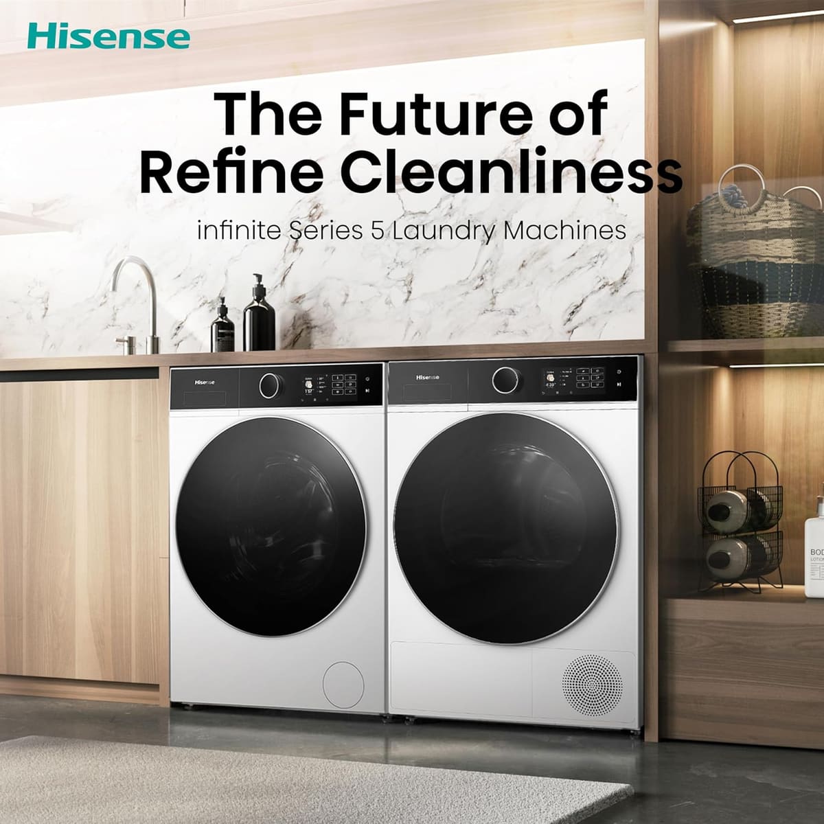 Hisense WF5I1245BWR 12kg Washing Machine, 1400rpm Spin, A Rated Energy, Wi-Fi, Steam, Freestanding, White