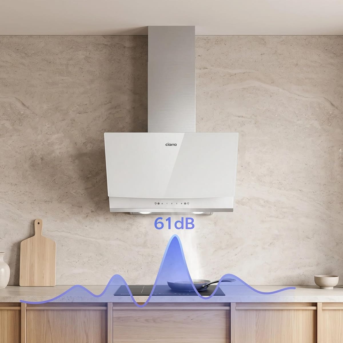 CIARRA 60cm White Angled Cooker Hood, Gesture Control, A+++, CBCW6736A