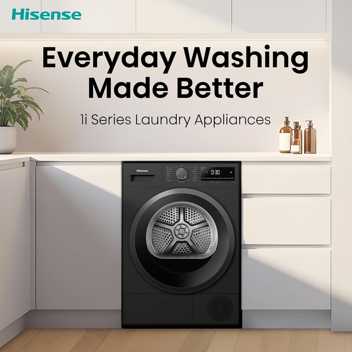 Hisense DH1I900UBDC 60cm Freestanding 9 kg Heat Pump Tumble Dryer, 15 Programmes, Twin Flow, Humidity Sensor, DelayEnd - Black