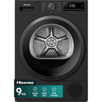 Hisense DH1I900UBDC 60cm Freestanding 9 kg Heat Pump Tumble Dryer, 15 Programmes, Twin Flow, Humidity Sensor, DelayEnd - Black