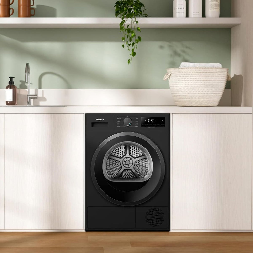 Hisense DH1I900UBDC 60cm Freestanding 9 kg Heat Pump Tumble Dryer, 15 Programmes, Twin Flow, Humidity Sensor, DelayEnd - Black