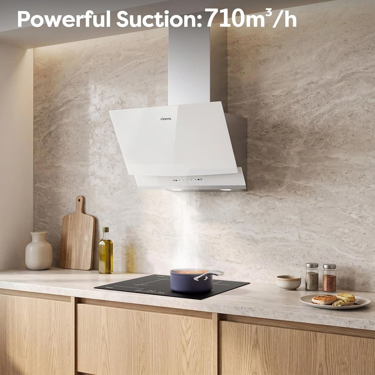 CIARRA 60cm White Angled Cooker Hood, Gesture Control, A+++, CBCW6736A