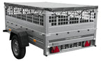 Car trailer GARDEN TRAILER 201 TIPP with mesh side extensions, support wheel and flat tarpaulin
