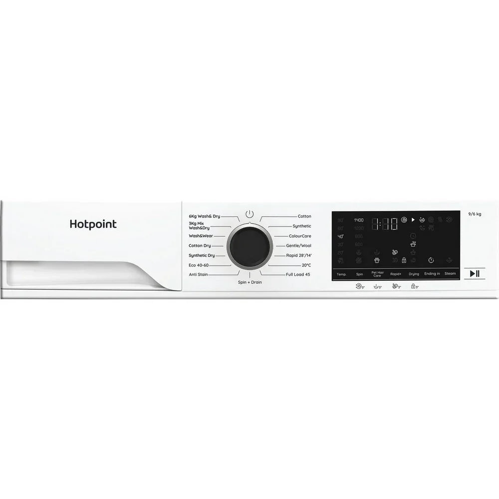 Hotpoint HBD9681ANTSTAIN 9+6kg 1400 Spin Freestanding Front Load Washer Dryer - White