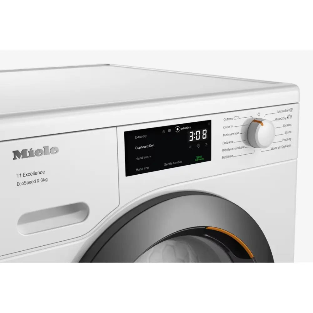 Miele TEC645WP EcoSpeed 8kg Freestanding Heat Pump Tumble Dryer Lotus White