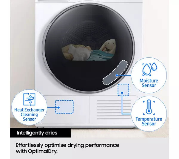 Samsung Series 5 DV90CGC0A0AEEU with OptimalDry 9 kg Heat Pump Tumble Dryer White