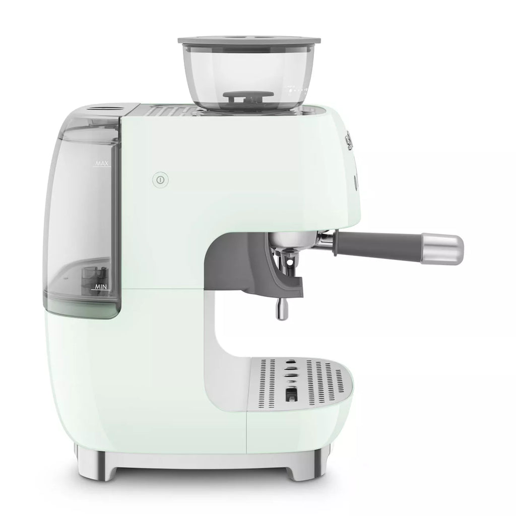 Smeg EGF03PGUK Retro Espresso Coffee Machine with Grinder in Pastel Green